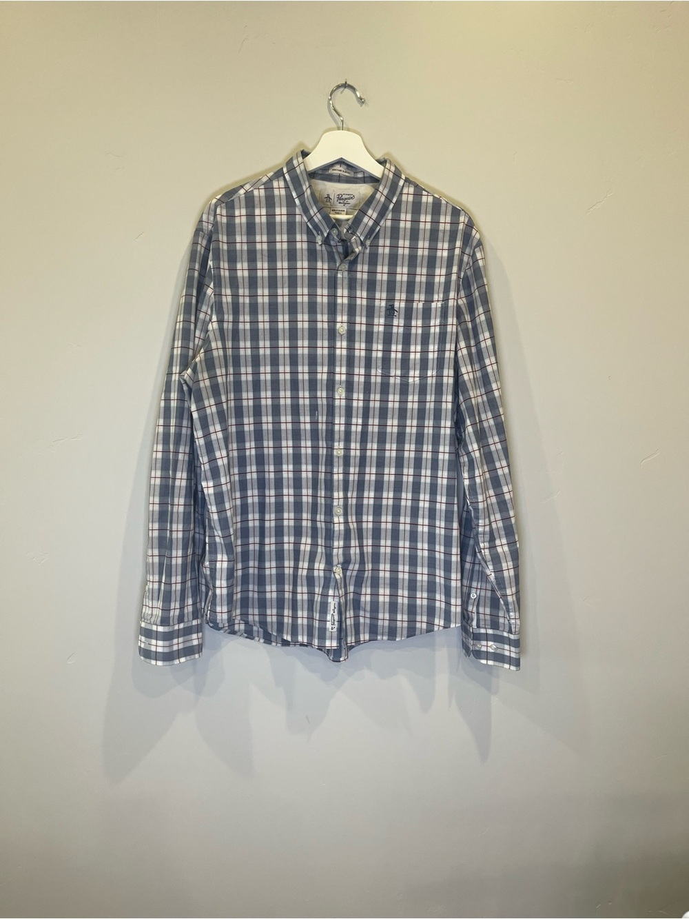 Original Penguin Blue and White Plaid Button-Down Shirt